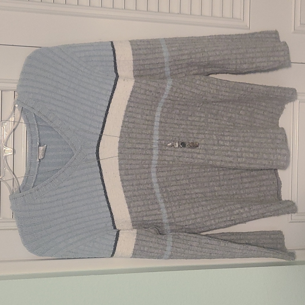 Cozy, Light Weight Blue Gray Stripe Sweater